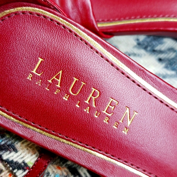 Ralph LAUREN Mireya Burgundy Garnet  Red Leather FLAT Sandal Open Toe sz: 8 - Picture 3 of 7